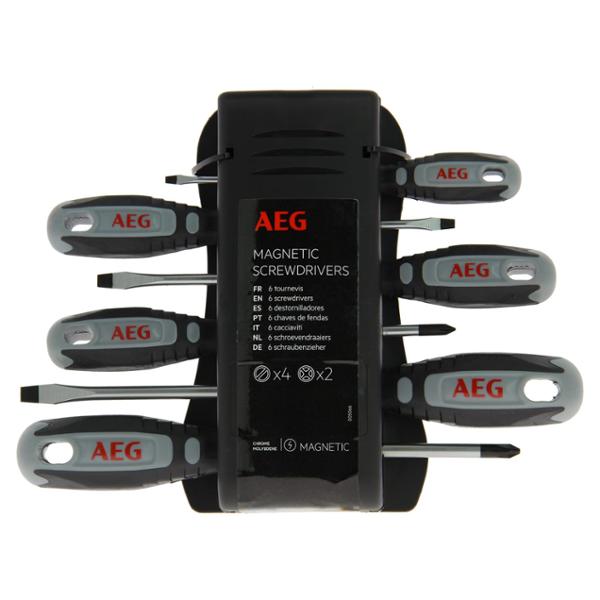 AEG set de 6 tournevis assortis 3 plats + 3 cruciformes avec étui
