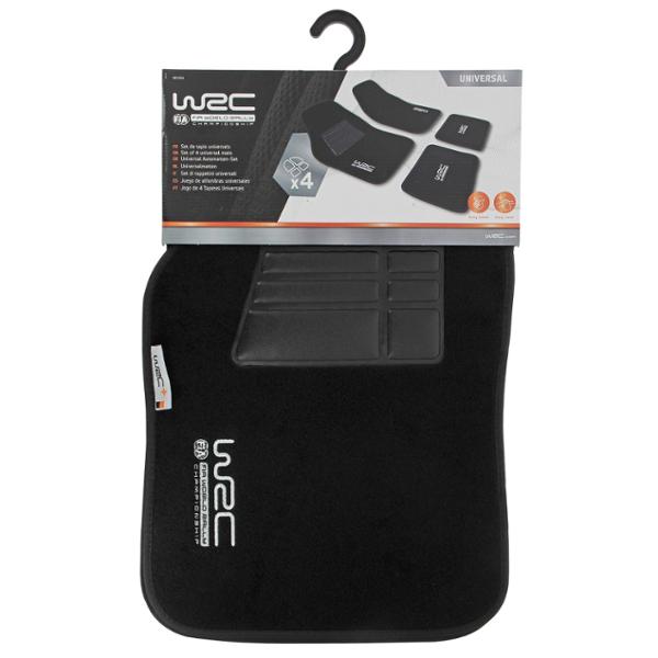 WRC 4 tapis de sol universels en moquette velour noir finition broderie argent