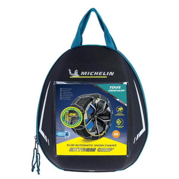 MICHELIN EXTREM GRIP, Chaînes à neige métalliques 7 mm, Tension Automatique, N°60 - Compatibles Véhicules Electriques, Passage de Roues Réduit – Montage Rapide - Adhérence Optimale Neige et Verglas