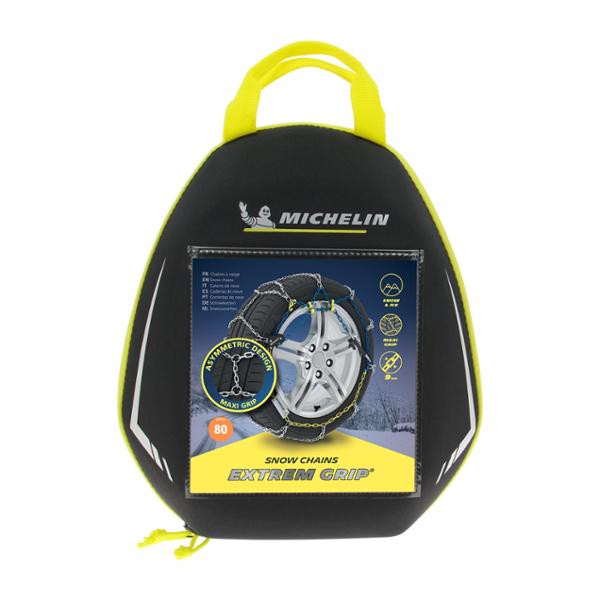 MICHELIN EXTREM GRIP, Chaînes à neige métalliques, Maillons 9 mm, Tension Manuelle Autobloquante, N° 80 - Montage Rapide - Adhérence Optimale sur Neige et Verglas - Sécurité et Visibilité Renforcée