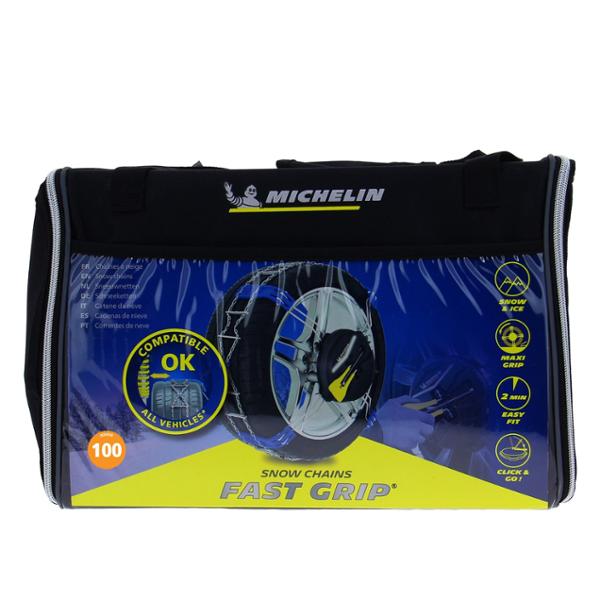 MICHELIN FAST GRIP Chaînes à neige à Montage Frontale n°100 - Véhicules Non Chaînables - Compatibles Systèmes ABS ESP - Tension Automatique - Montage en 2 Min - Adhérence Optimale sur Neige Verglas