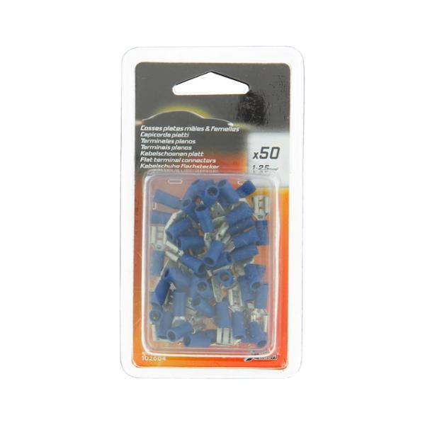 XLTECH boîte 50 cosses plates 25 mâles 25 femelles 6,35mm isolées bleu 1-2,5mm2
