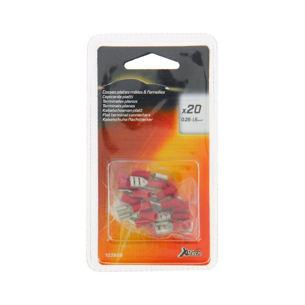 XLTECH 20 terminals flat/male+female/red