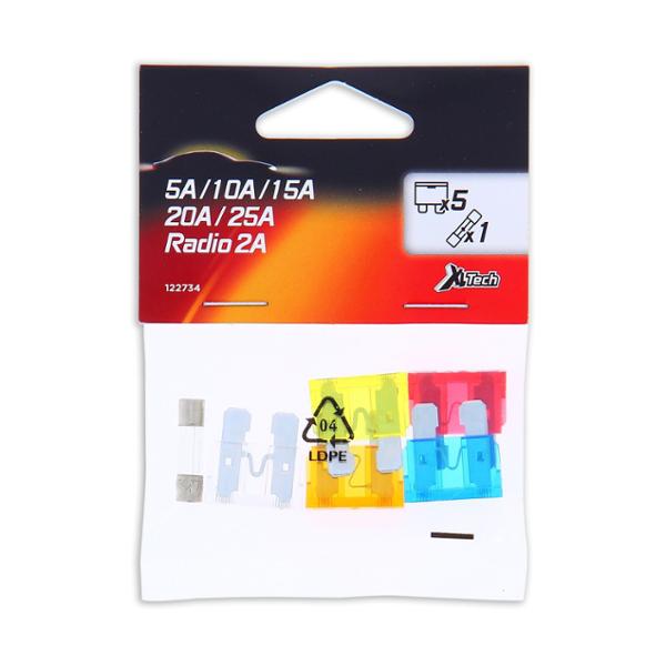 XLTECH 5 fusibili bilamellari  5A/10A/15A/20A/25A  +1 radio