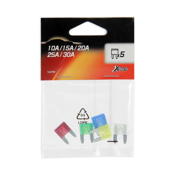 XLTECH 5 mini fusibles assortis 10A / 15A / 20A / 25A / 30A
