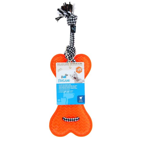 FIDELAMI Os de dentition orange avec corde jouet pour chien
