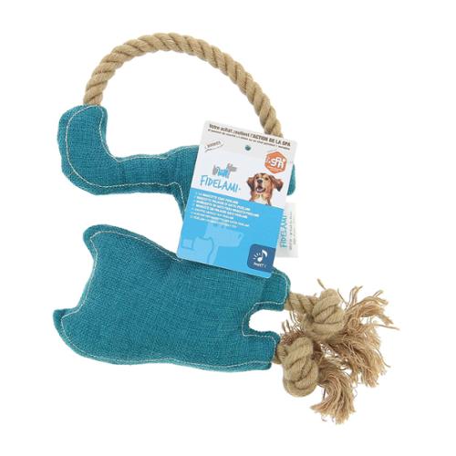 FIDELAMI Doudou chat tissu et corde Fidelami sonore jouet pour chien