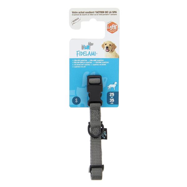 FIDELAMI Collier pour Chien Signature, Nylon Resistant Gris, S 25 à 35 cm