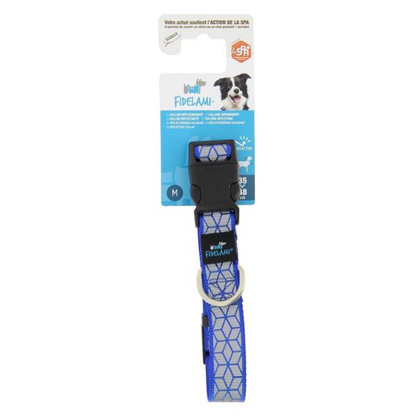 FIDELAMI Collier Réfléchissant Chien, Motif géométrique, Bleu Nuit, S 35 à 48 cm