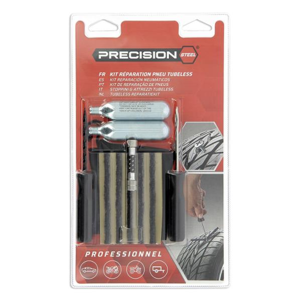 PRECI Kit de réparation pneus tubeless 5 mèches, outils, cartouches et raccord