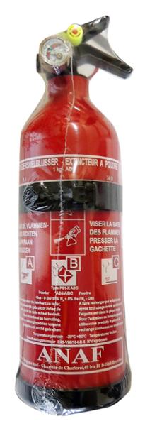 Extincteur préssurisé à poudre type ABC
Avec manomètre
Spécialement conçu pour l'automobile
Capacité : 1 Kg
Le gaz propulseur est un mélange d'air (95%) et d'hélium (5%). Ce mélange permet le contrôle très sensible des éventuelles fuites
Support de fixation en plastique
Agent : poudre ABC
Extinction des tous types de feux : sec / gras / électrique
Temps de décharge : 7,8 sec
Distance de projection : 4m
