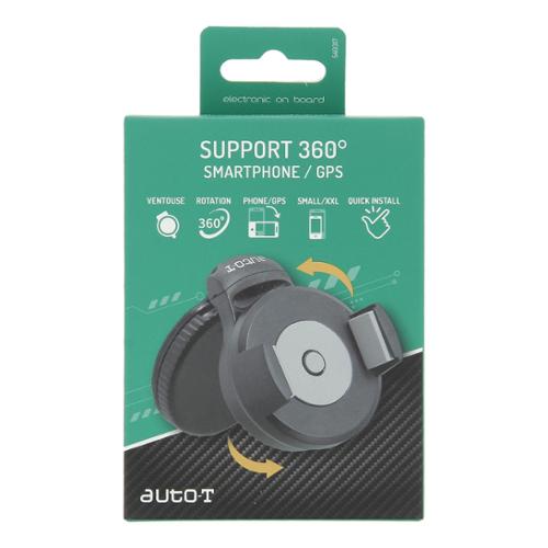 AUTO-T Support ventouse smartphones/GPS Auto rotatif 360° - Taille universelle